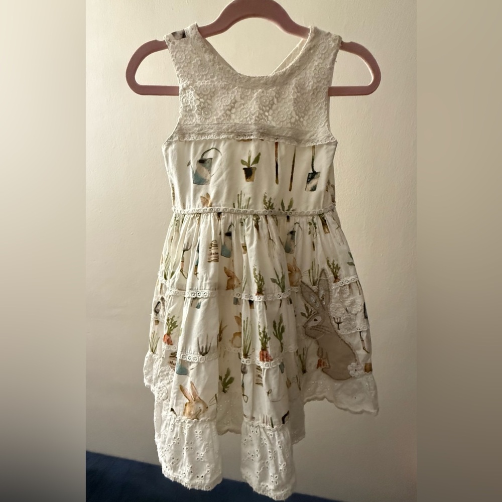 Next UK Toddler Bunny Garden Embroidered Lace Dress